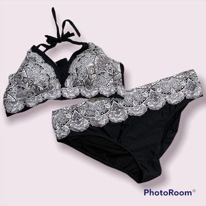 Black Patterned Bikini Set